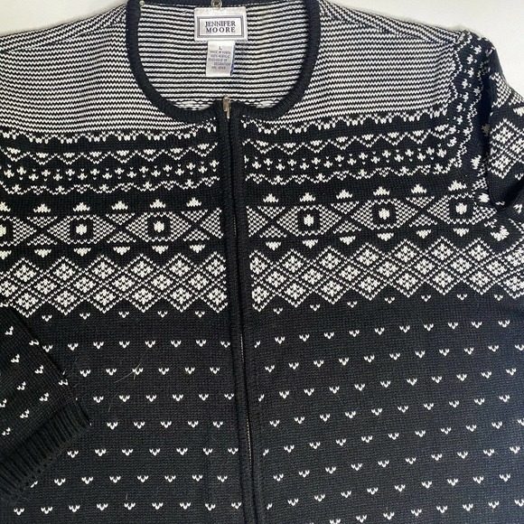 Jennifer Moore VTG Acrylic Cardigan Sweater Women Large Black Full Zip Hong Kong - Picture 3 of 6